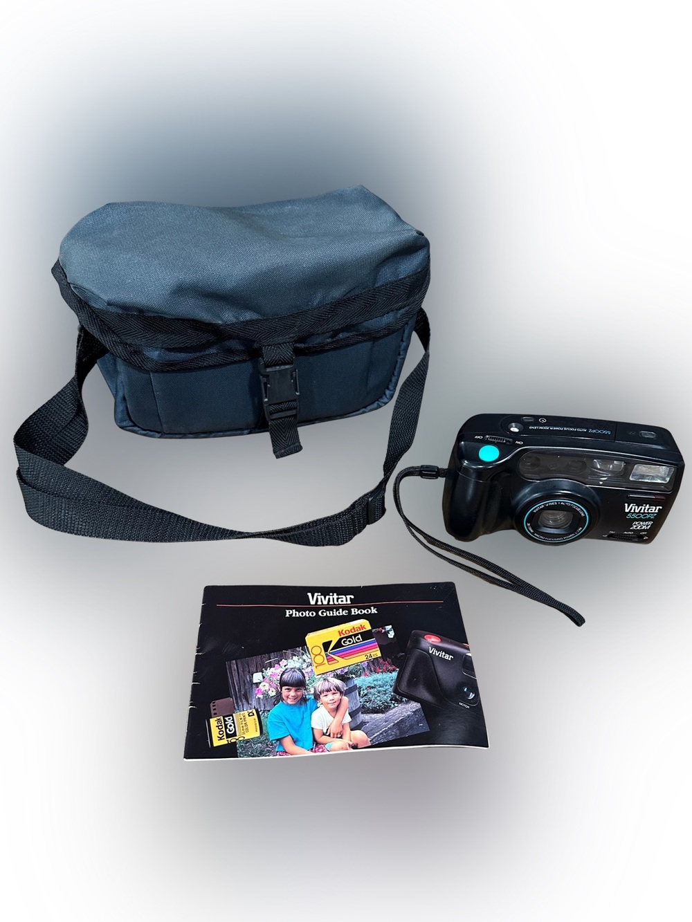 Vintage Vivid 5500pz Power Zoom Point & Shoot Camera w/ Bag Film Manual Untested
